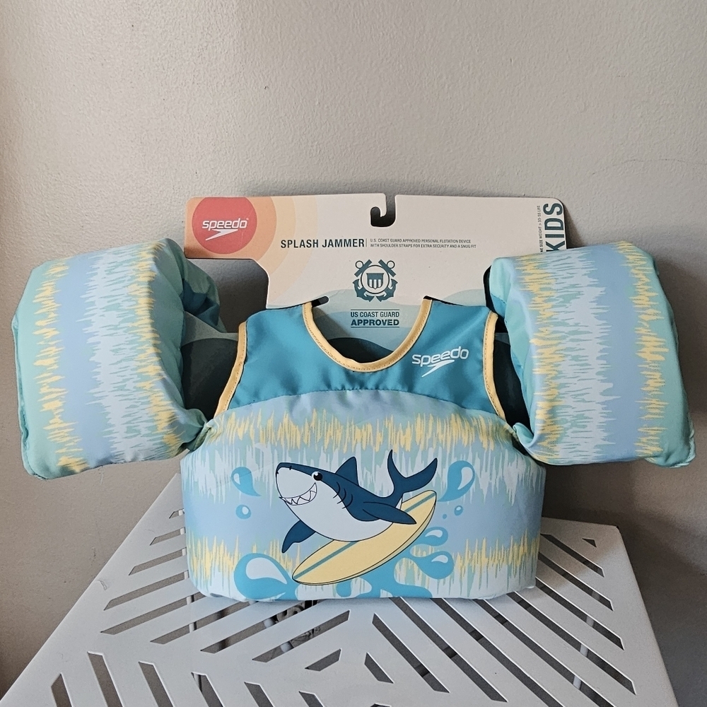 Speedo Kids Swim Vest - Aqua and Yellow shark 33-55lbs toddler - Picture 6 of 7